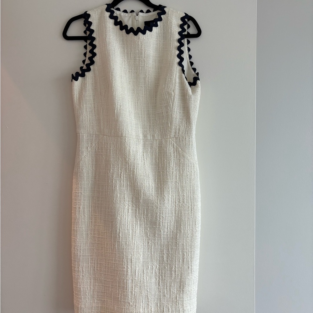 J. Crew White Textured Mini Dress with Black Rickrack Trim